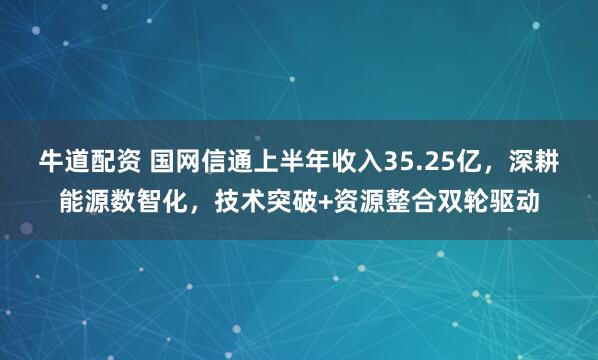 牛道配资 国网信通上半年收入35.25亿，深耕能源数智化，技术突破+资源整合双轮驱动