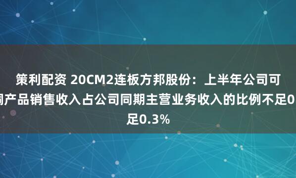 策利配资 20CM2连板方邦股份:上半年公司可剥铜产品销售收入占公司同期主营业务收入的比例不足0.3%